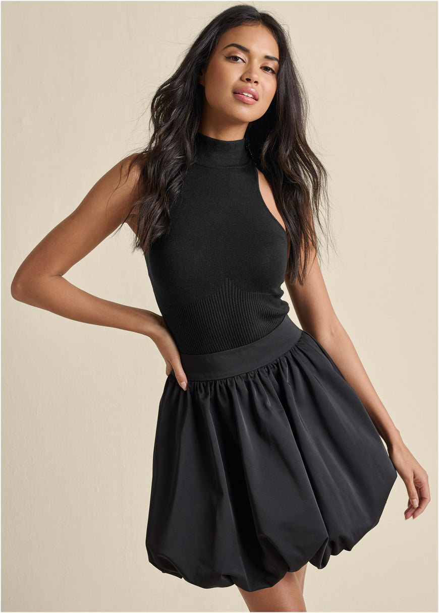 Taffeta Bubble Skirt  - Black