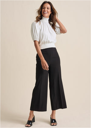 Crop Wide Leg Pants - Black - thumbnail-1