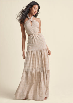 Cut Out Maxi Dress - Off White - thumbnail-1