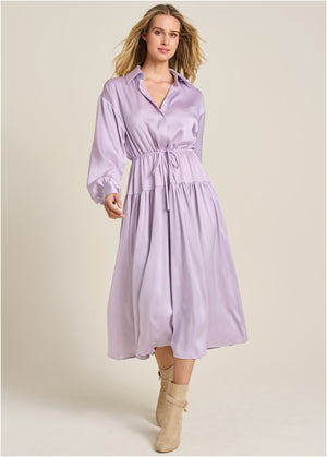 Long Sleeve Shirt Dress - Light Purple - thumbnail-1