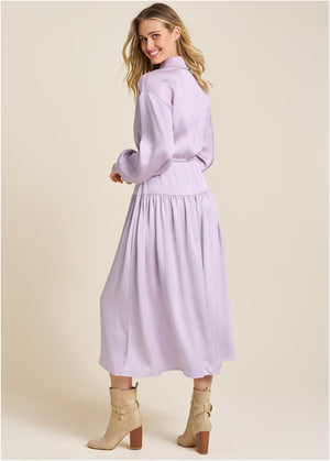 Long Sleeve Shirt Dress - Light Purple - thumbnail-2