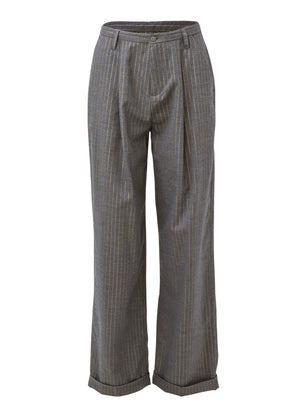 Stripe Wide Leg Trousers - Grey & Gold - thumbnail-7