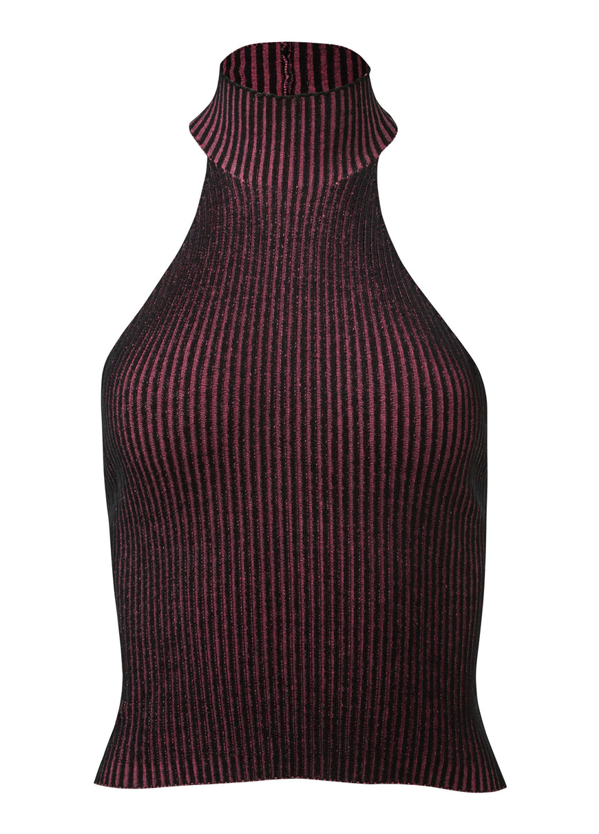 Ribbed Twist Halter Top - Wine