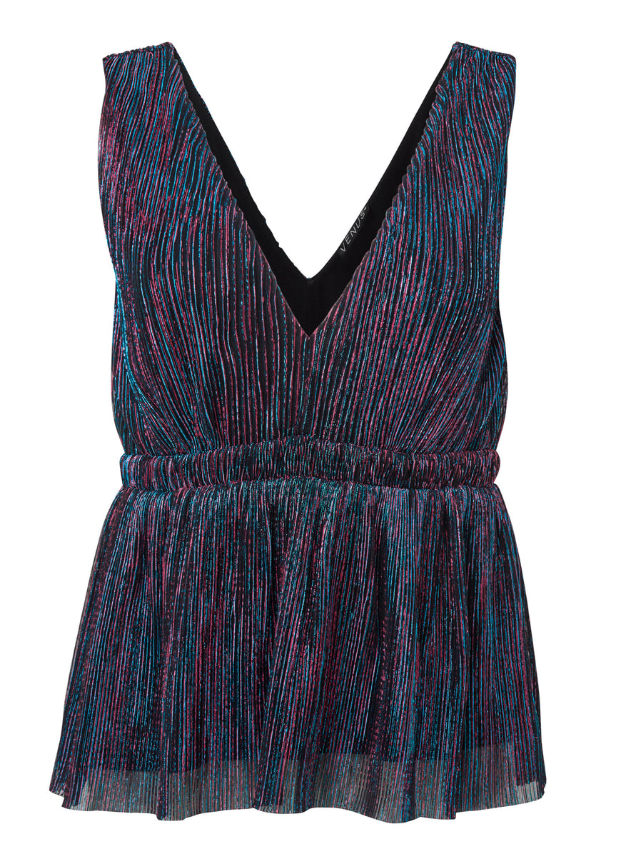 Sleeveless Metallic Top - Blue Multi