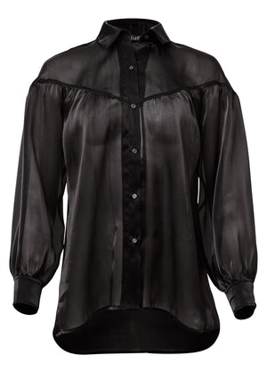 Sheer Button Down Blouse - Black - thumbnail-5