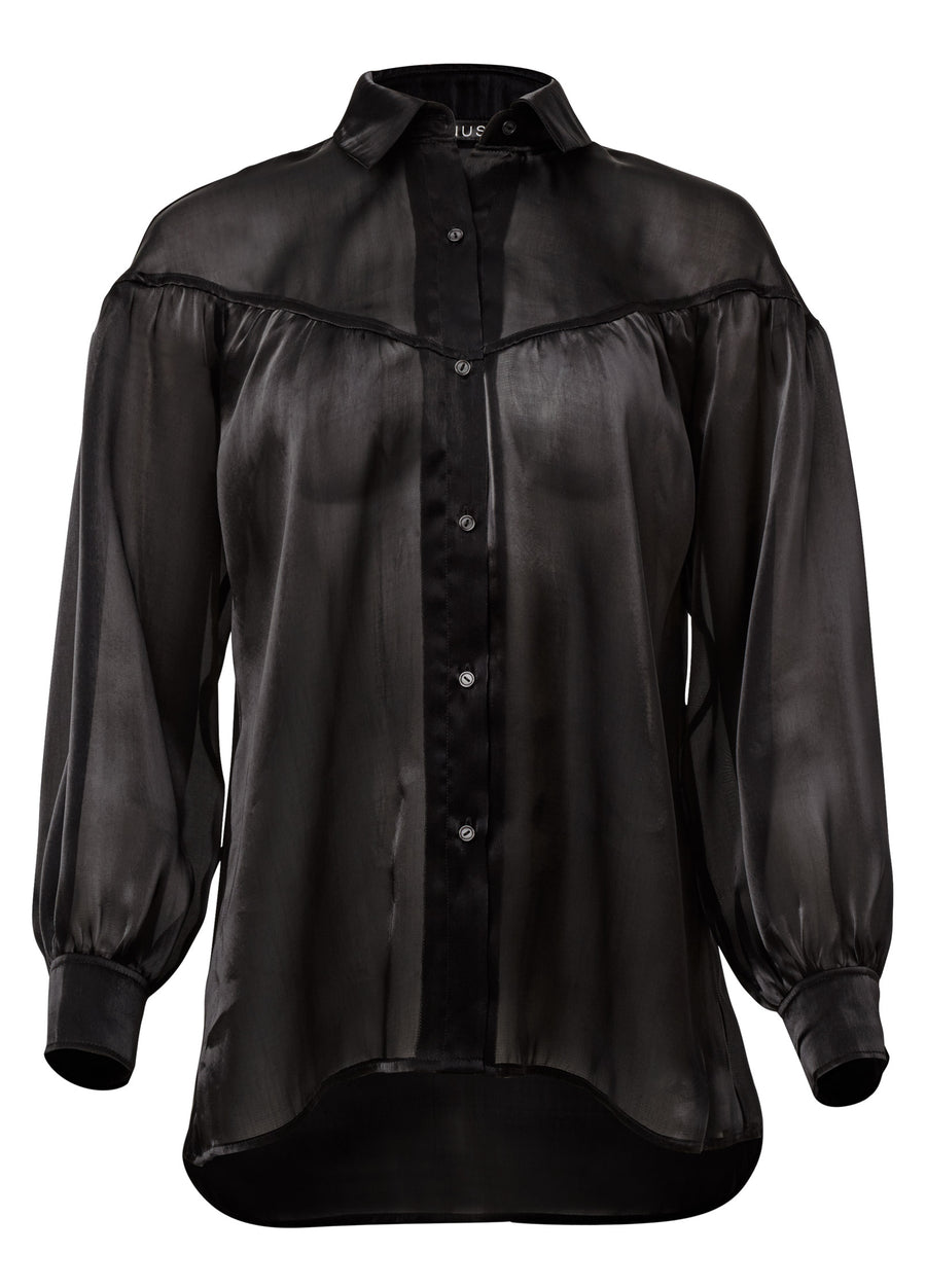 Sheer Button Down Blouse - Black