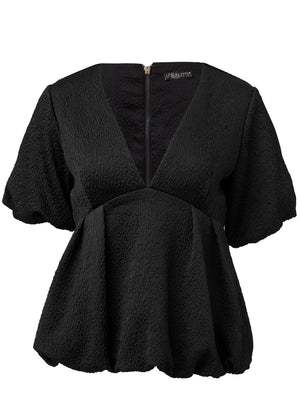 Textured V-Neck Top - Black - thumbnail-5