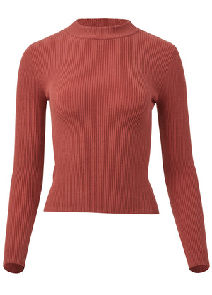 Ribbed Long Sleeve Top - Rust - thumbnail-5