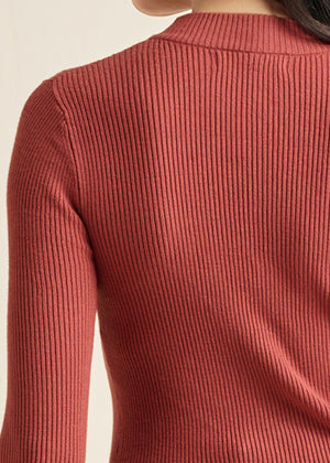 Ribbed Long Sleeve Top - Rust - thumbnail-4