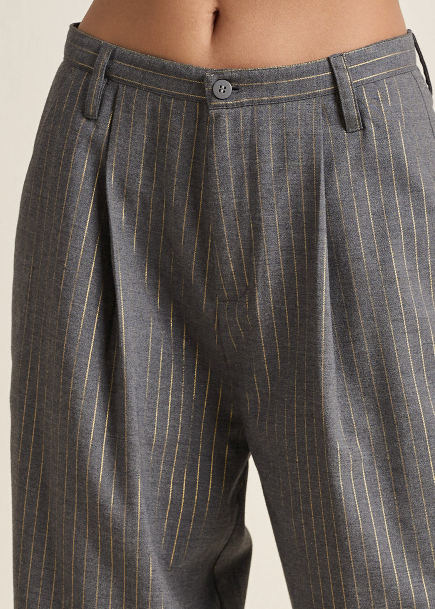 Stripe Wide Leg Trousers - Grey & Gold