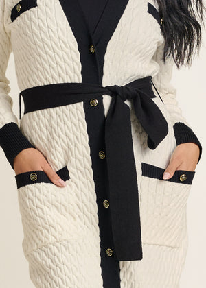 Contrast Trim Cardigan - Off White - thumbnail-3