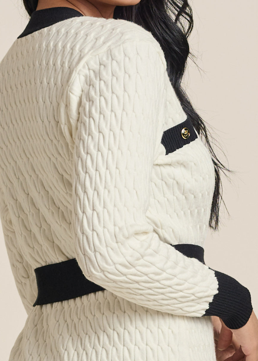 Contrast Trim Cardigan - Off White