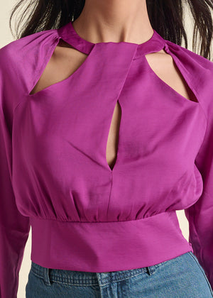 Cropped Cut-Out Blouse - Dark Pink - thumbnail-4