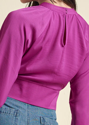 Cropped Cut-Out Blouse - Dark Pink - thumbnail-5