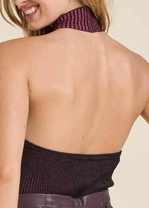 Ribbed Twist Halter Top - Wine - thumbnail-5