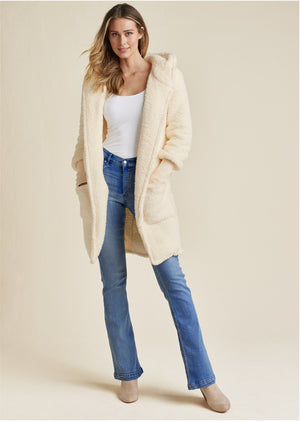 Cozy Sherpa Hooded Jacket  - Beige - thumbnail-2