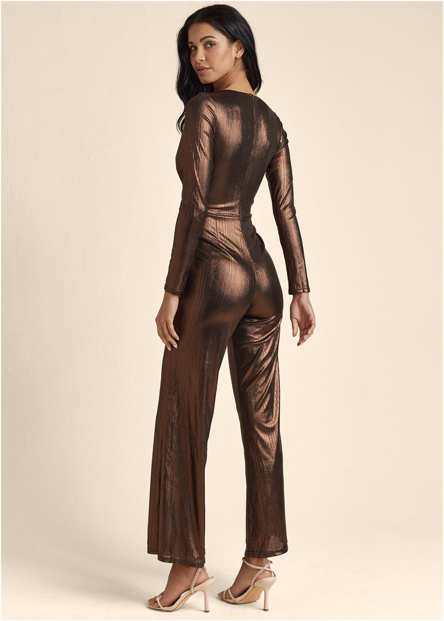 Twist Front Jumpsuit - Black & Bronze