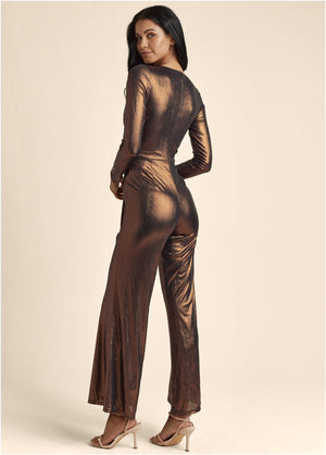 Twist Front Jumpsuit - Black & Bronze - thumbnail-2