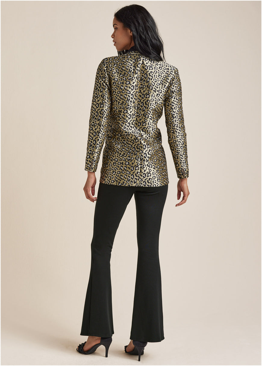 Leopard Jacquard Blazer - Black & Gold