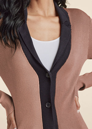 Two-Tone Knit Cardigan - Tan - thumbnail-3