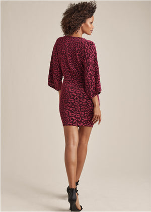 Metallic Leopard Mini Dress - Black & Pink - thumbnail-2