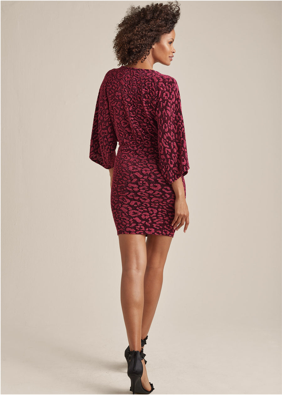 Metallic Leopard Mini Dress - Black & Pink