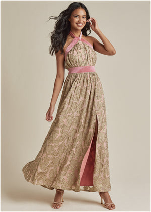 Jacquard Halter Gown - Blush - thumbnail-1