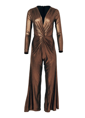 Twist Front Jumpsuit - Black & Bronze - thumbnail-6