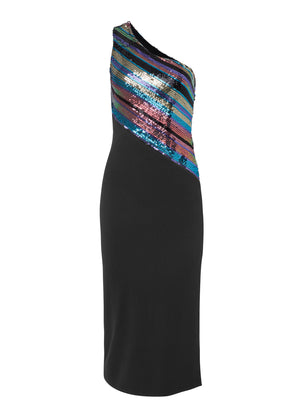 Sequin One-Shoulder Dress - Black Multi - thumbnail-5