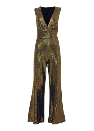 Wide Leg Shimmer Jumpsuit - Black & Gold - thumbnail-5