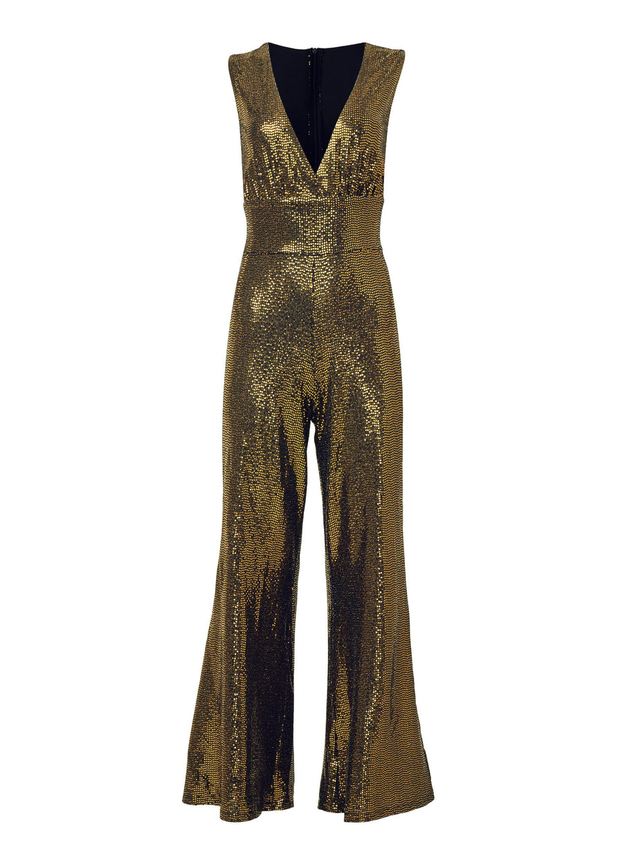 Wide Leg Shimmer Jumpsuit - Black & Gold