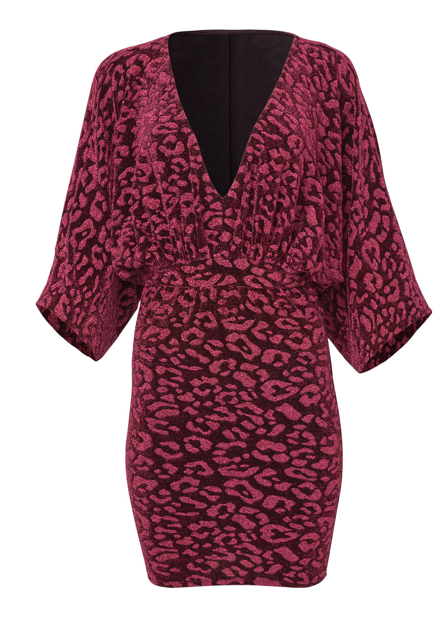 Metallic Leopard Mini Dress - Black & Pink