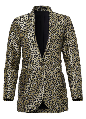 Leopard Jacquard Blazer - Black & Gold - thumbnail-5