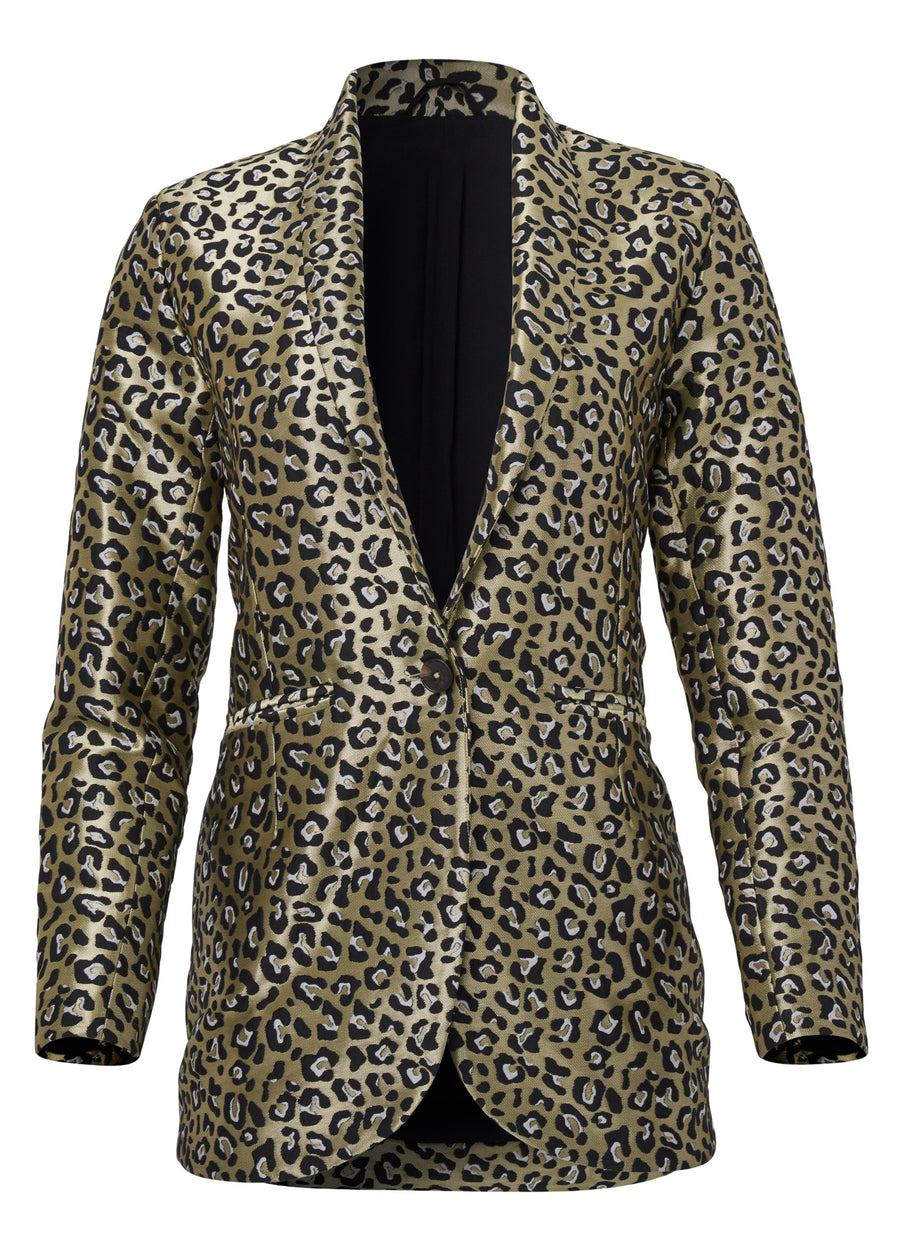 Leopard Jacquard Blazer - Black & Gold