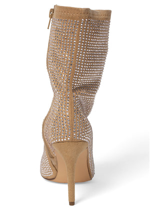 Rhinestone Heeled Booties - Camel - thumbnail-4