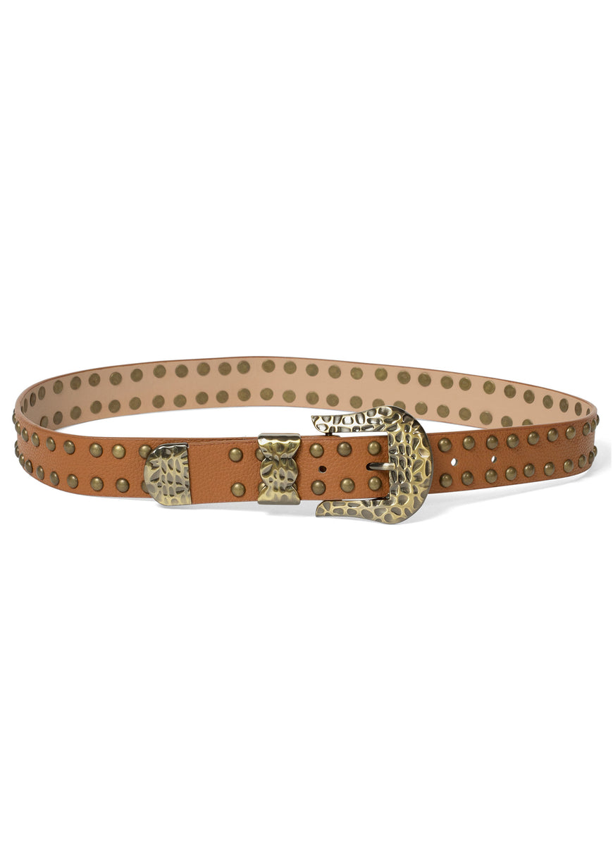 Studded Western Belt  - Brown