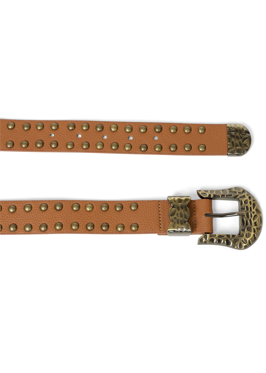 Studded Western Belt  - Brown