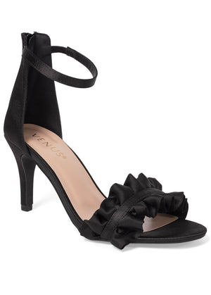 Satin Ruffle Heels - Black - thumbnail-1