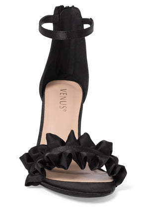 Satin Ruffle Heels - Black - thumbnail-3