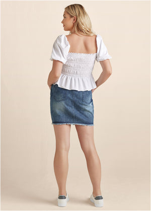 Smocked Puff Sleeve Top - White - thumbnail-11