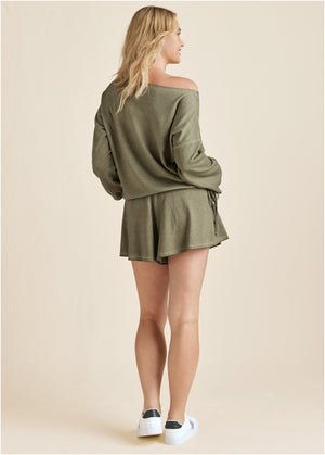 Off-Shoulder Short Set - Olive - thumbnail-8