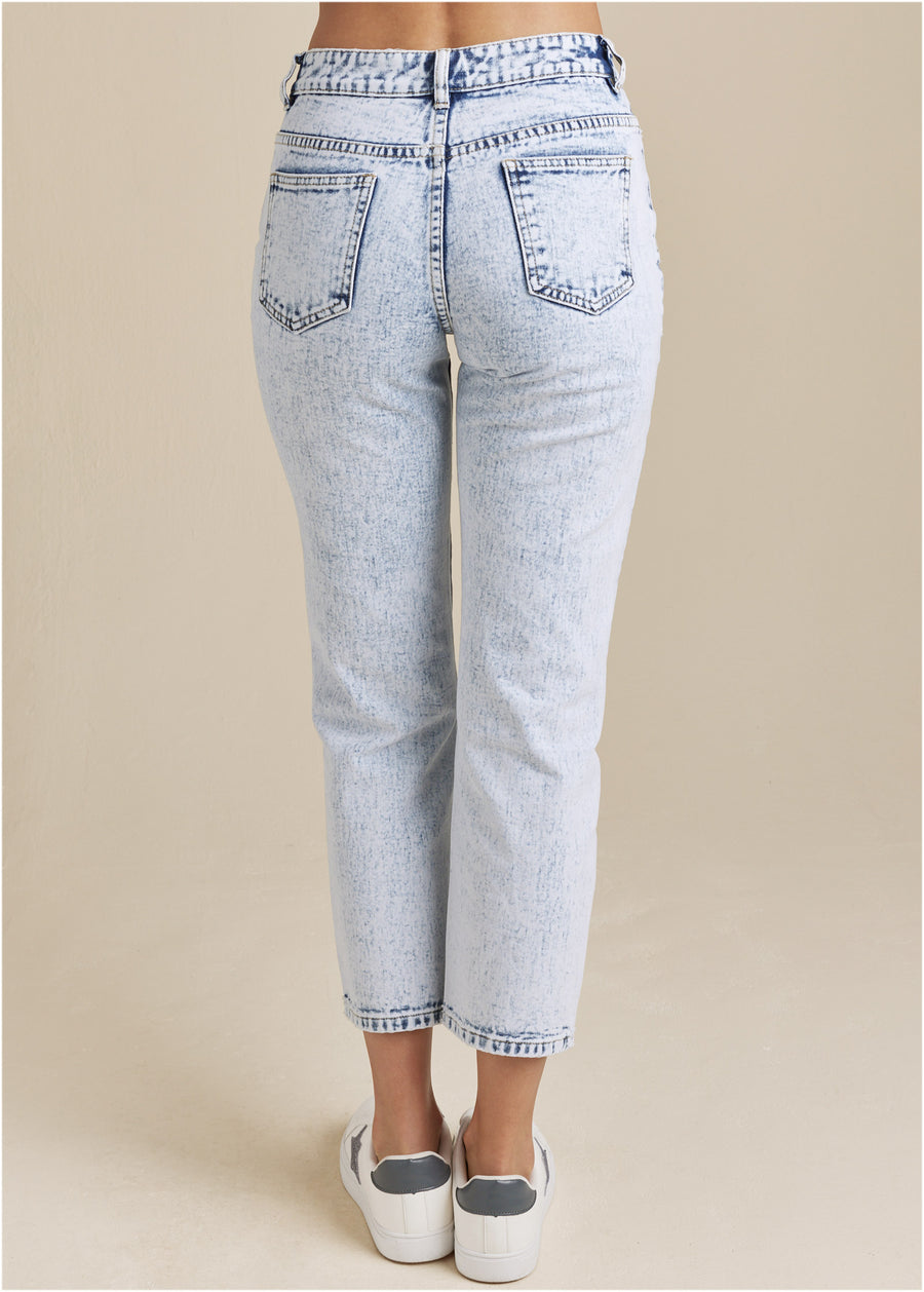 Stove Pipe Distressed Jeans - Acid Wash