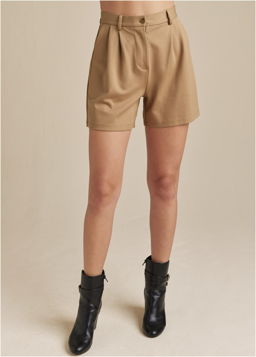 Sleeveless Blazer Short Set - Camel