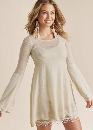 Boho sweater dress - Oatmeal - thumbnail-1