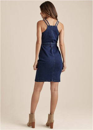 Denim Dress With Zipper - Dark Wash - thumbnail-2