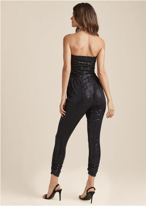 Ruched Sequin Jumpsuit - Black - thumbnail-2