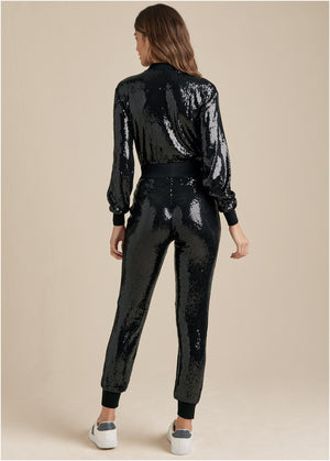 Sequin Jogger Jumpsuit - Black - thumbnail-6