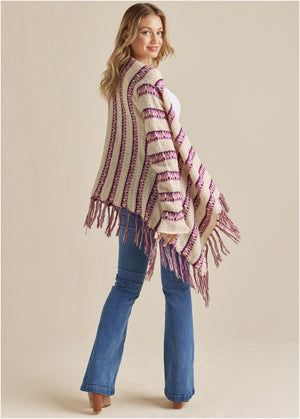 Stripe Fringe Cardigan - Beige Multi - thumbnail-3