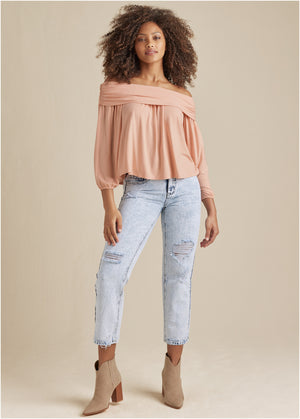 Off-Shoulder Knit Top - Peach Blush - thumbnail-2