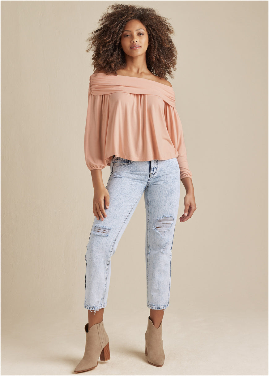 Off-shoulder knit top - Peach Blush